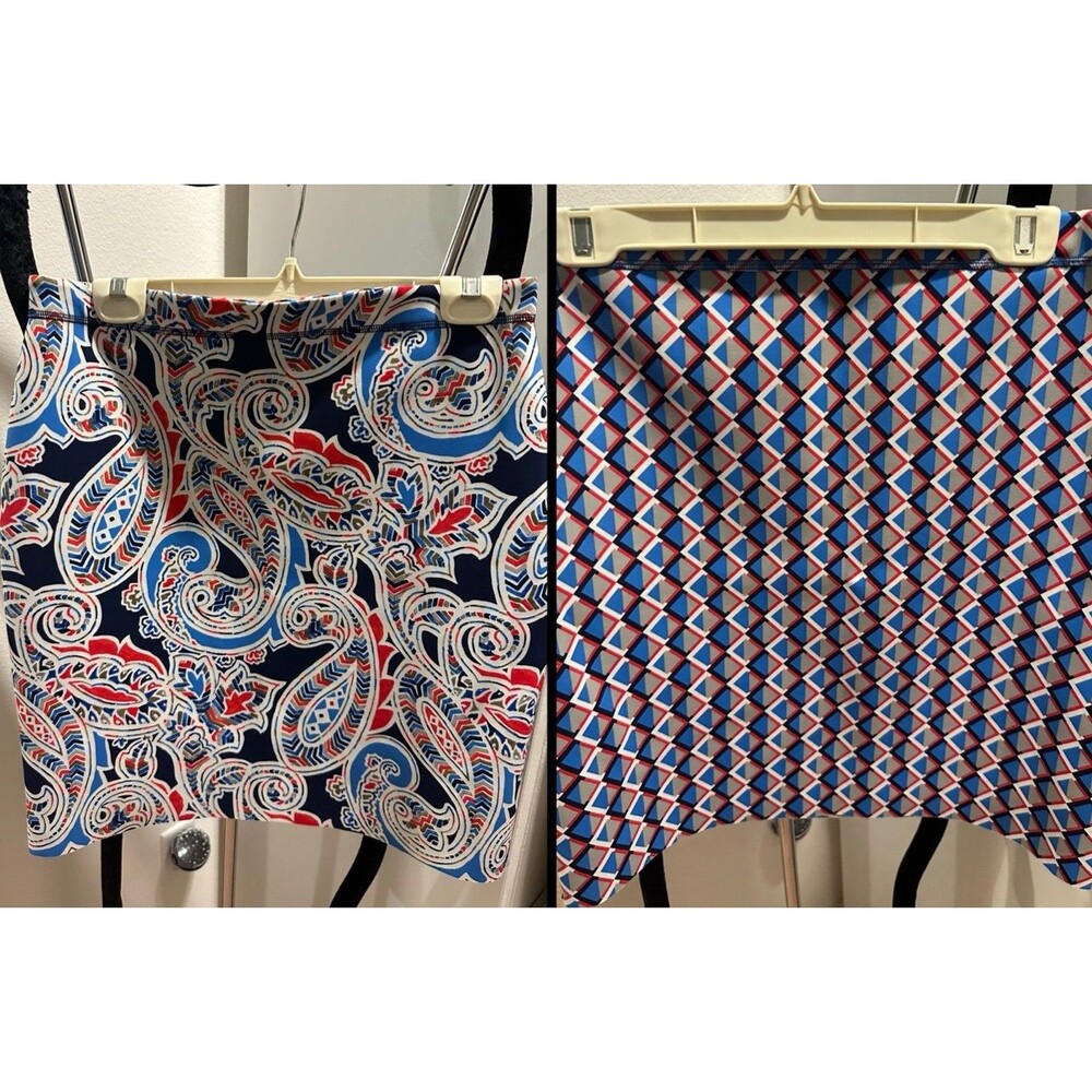 J McLaughlin Halle Reversible Pencil Skirt Folklore Lane Sz Med, Wrinkle Free